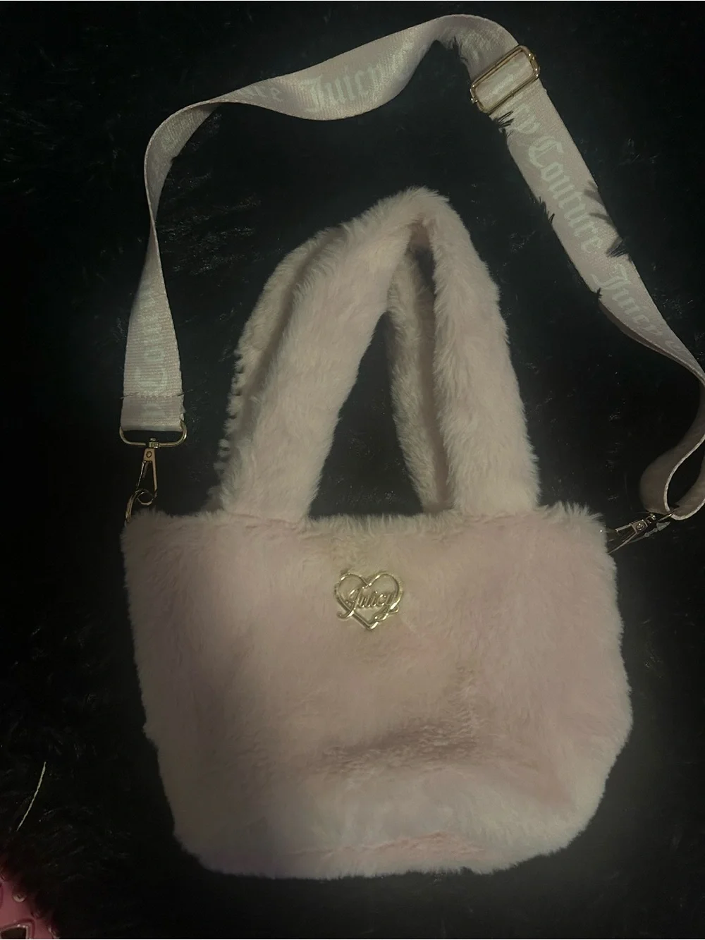 Juicy Couture Plush Pink Heart Charm Kids Handbag